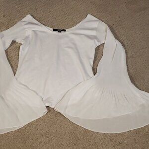 Bedo womens white long sleeve blouse with large bell sleeve size medium